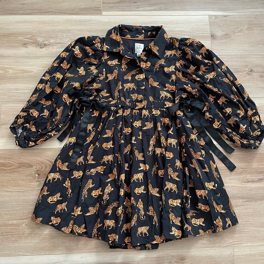 Anthropologie Maeve Tigers V-Neck Poplin Mini Dress S